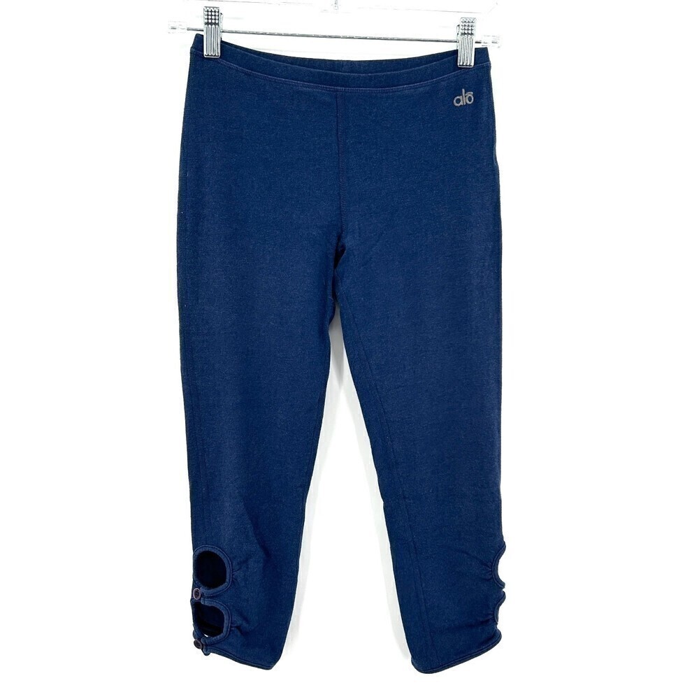 ALO Blue Bamboo Lyocell Blend Mid Rise Cropped Workout Leggings Athleisure XS